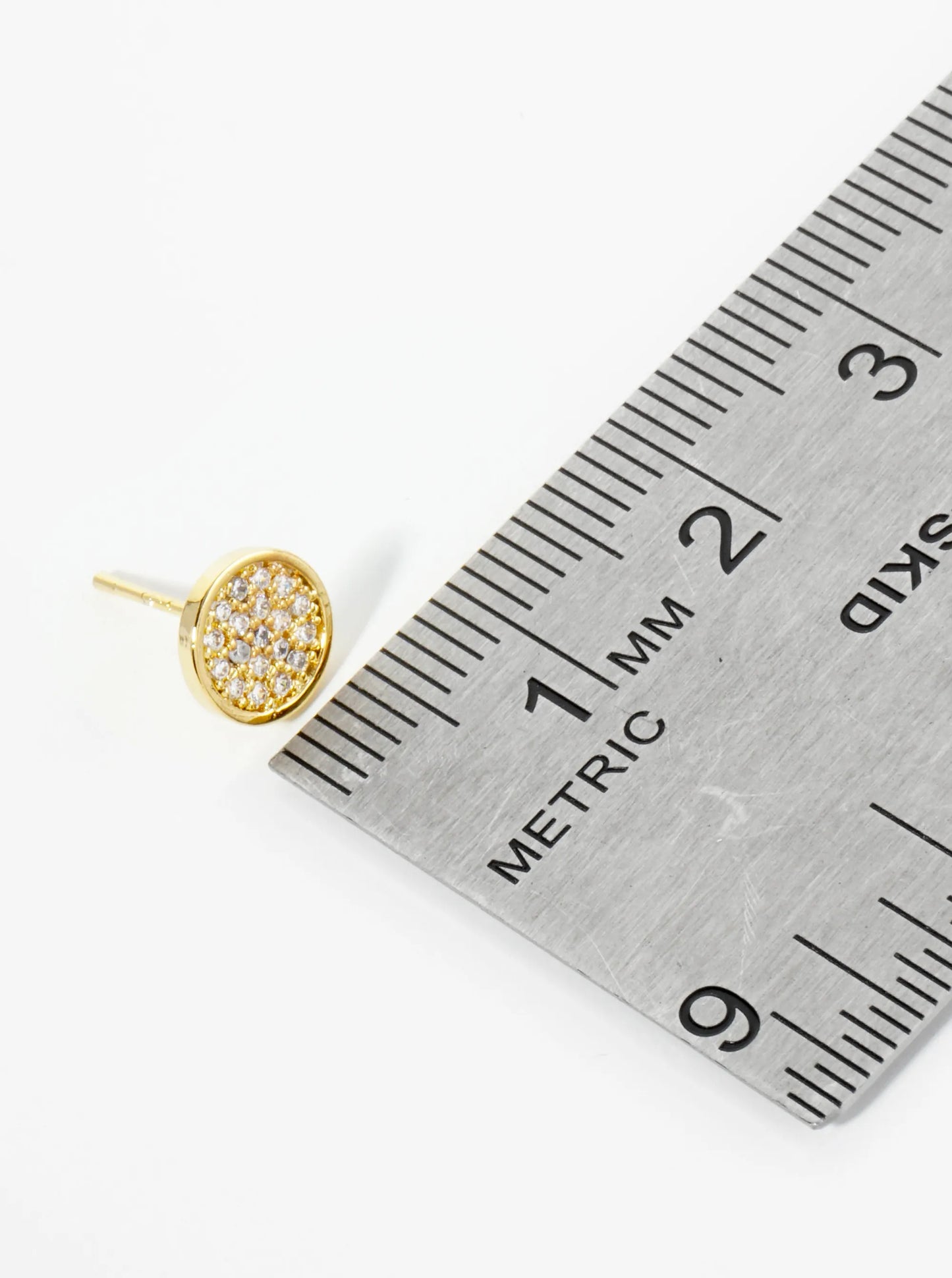 18K Gold Dipped Pave Set CZ 7mm Round Stud Earrings