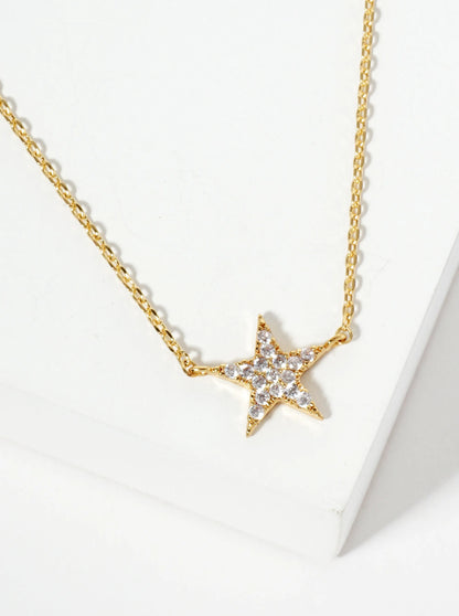18K Gold Dipped Pave Set CZ 9mm Star Pendant Necklace