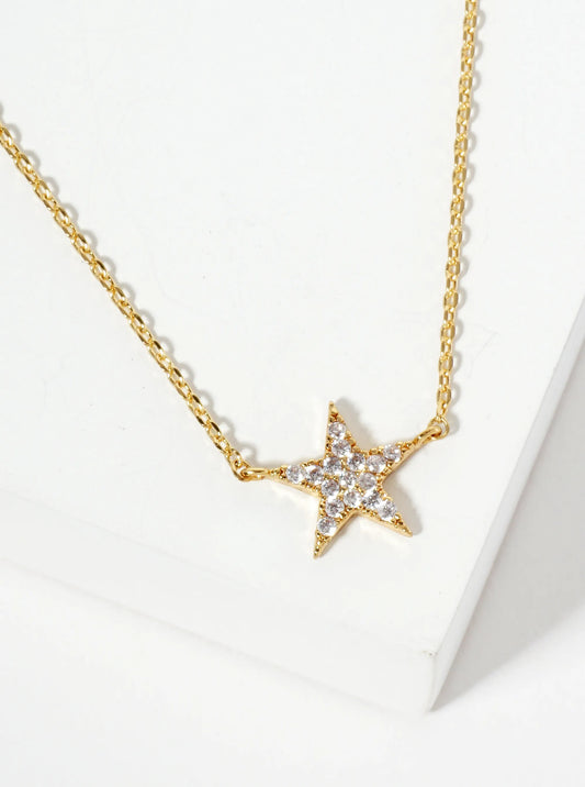 18K Gold Dipped Pave Set CZ 9mm Star Pendant Necklace
