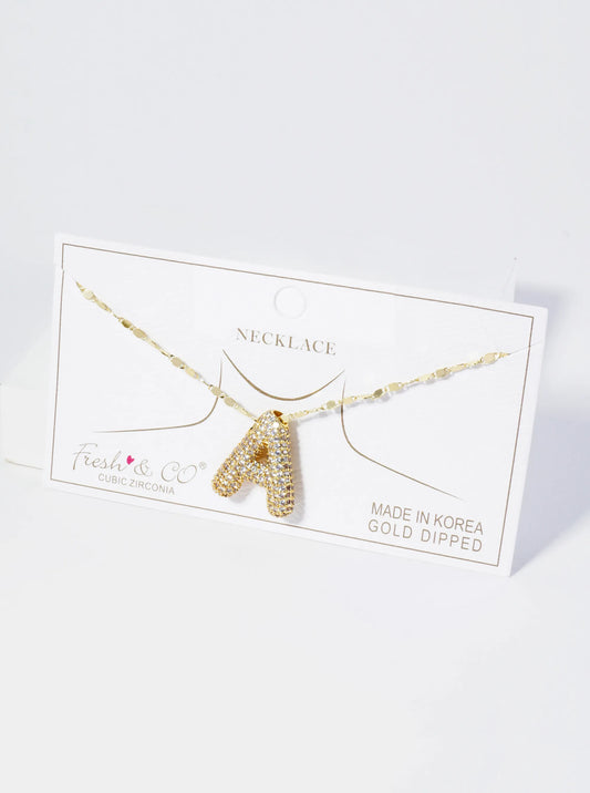 18K Gold Dipped Pave Set CZ Bubble Initial Pendant Necklace