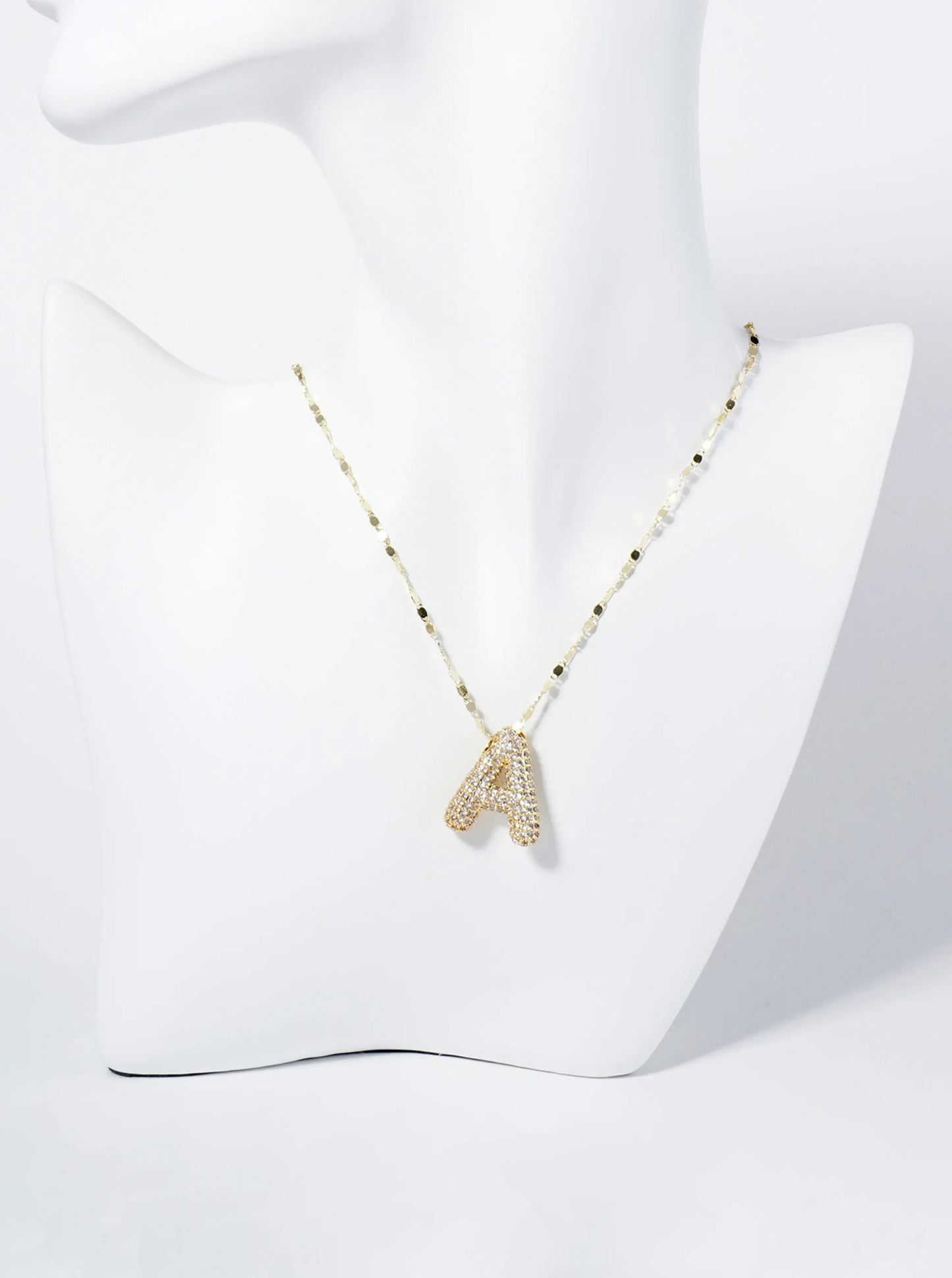 18K Gold Dipped Pave Set CZ Bubble Initial Pendant Necklace