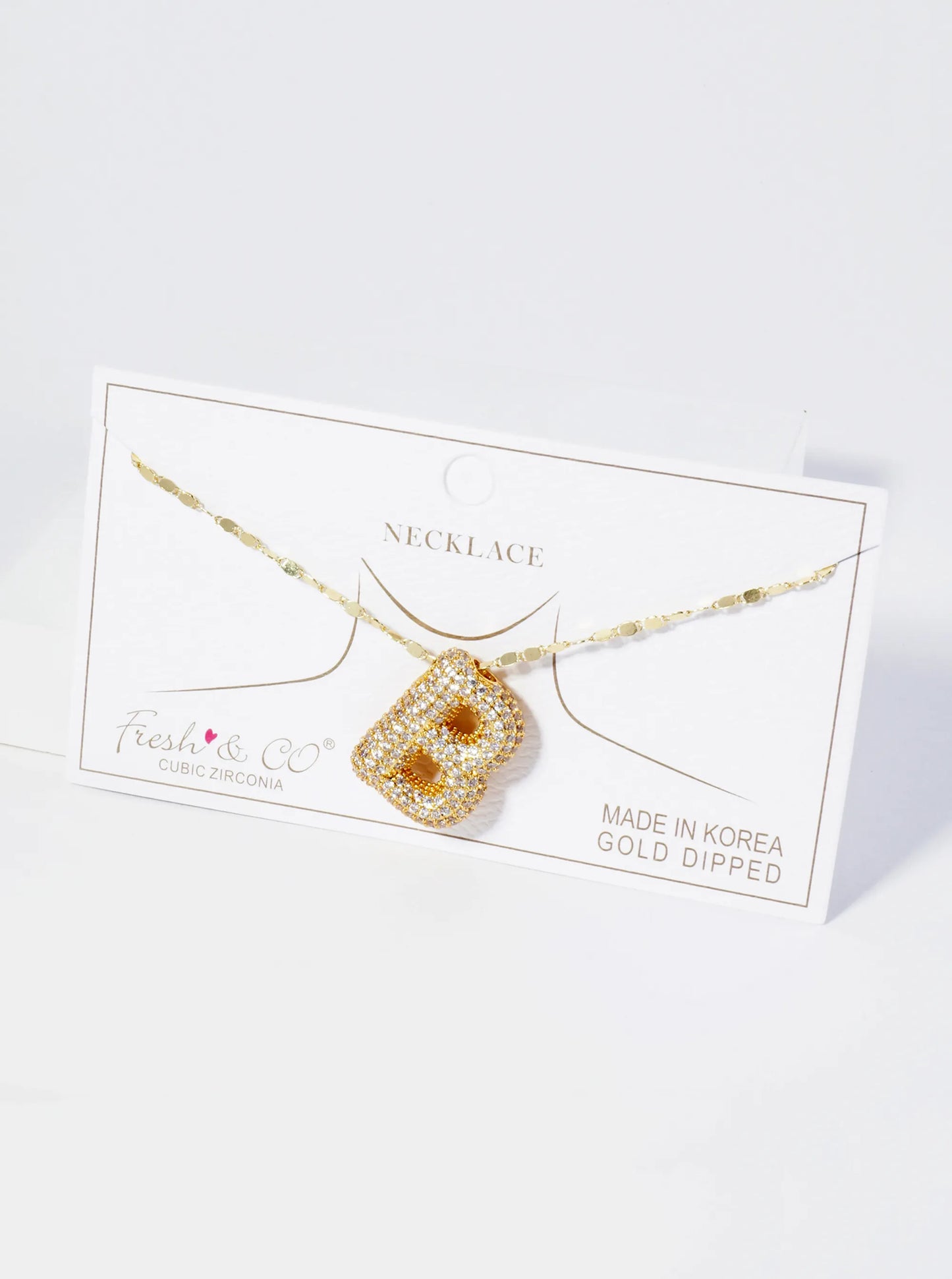 18K Gold Dipped Pave Set CZ Bubble Initial Pendant Necklace