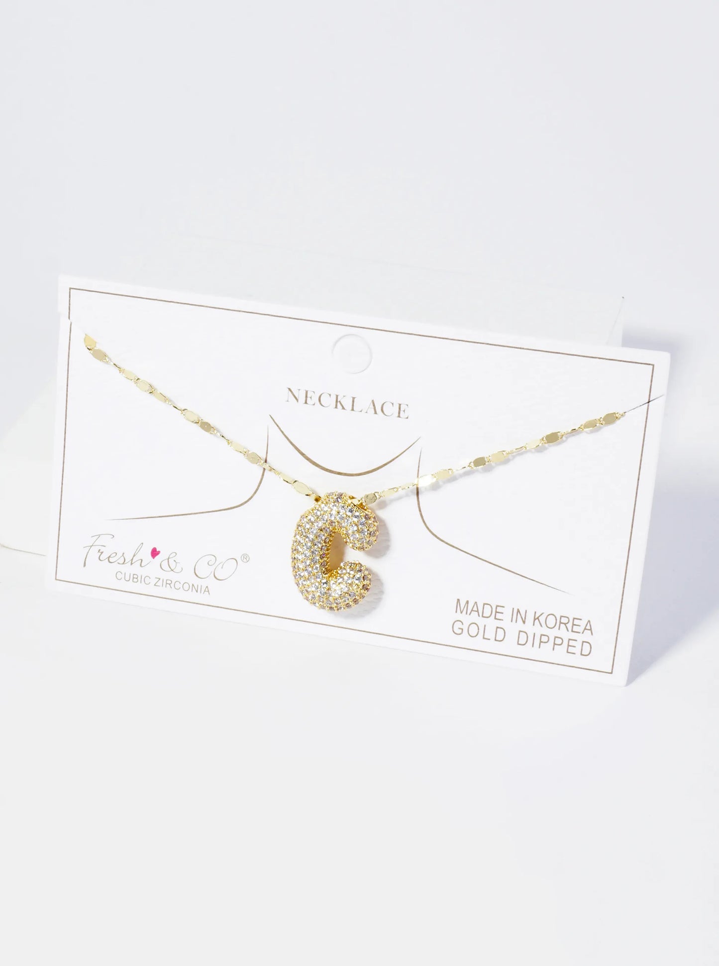 18K Gold Dipped Pave Set CZ Bubble Initial Pendant Necklace