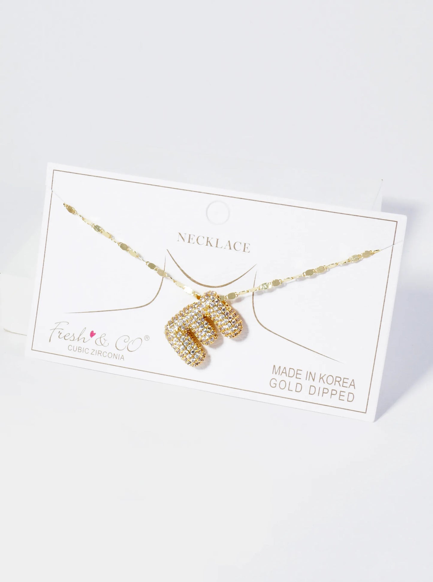 18K Gold Dipped Pave Set CZ Bubble Initial Pendant Necklace