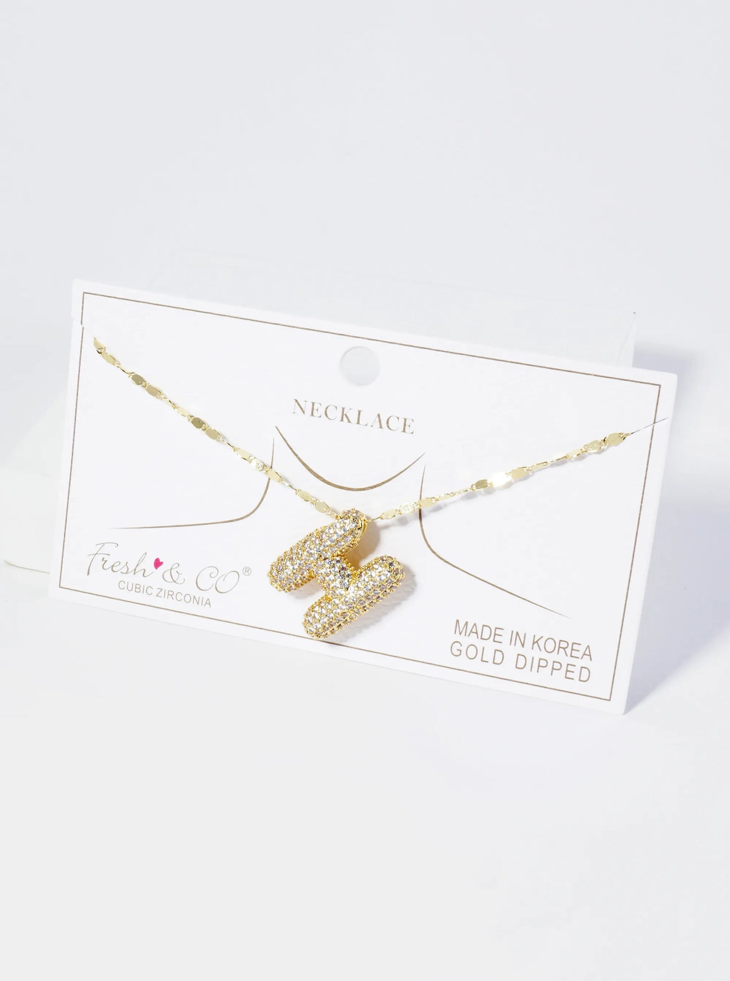 18K Gold Dipped Pave Set CZ Bubble Initial Pendant Necklace