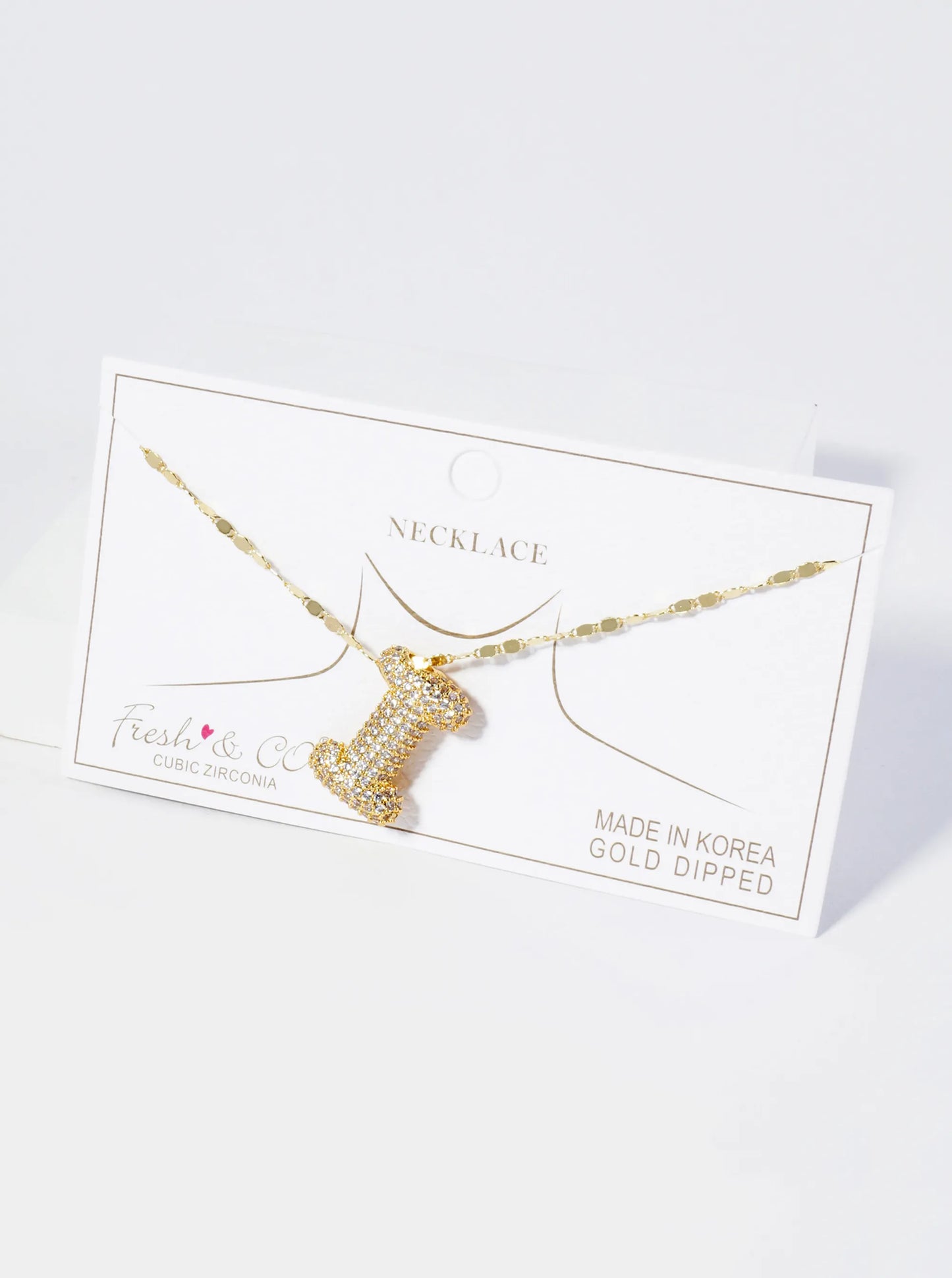 18K Gold Dipped Pave Set CZ Bubble Initial Pendant Necklace