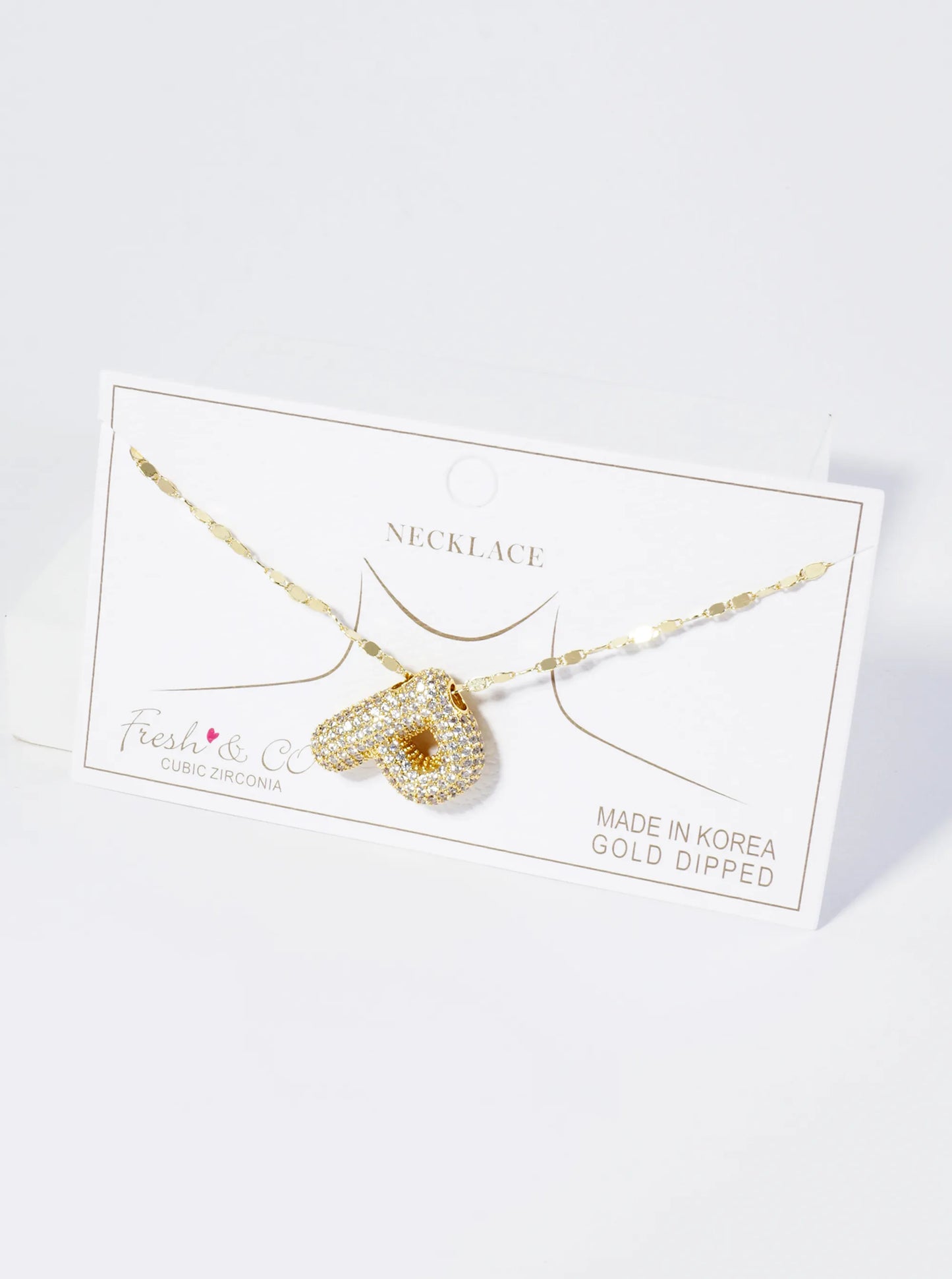 18K Gold Dipped Pave Set CZ Bubble Initial Pendant Necklace