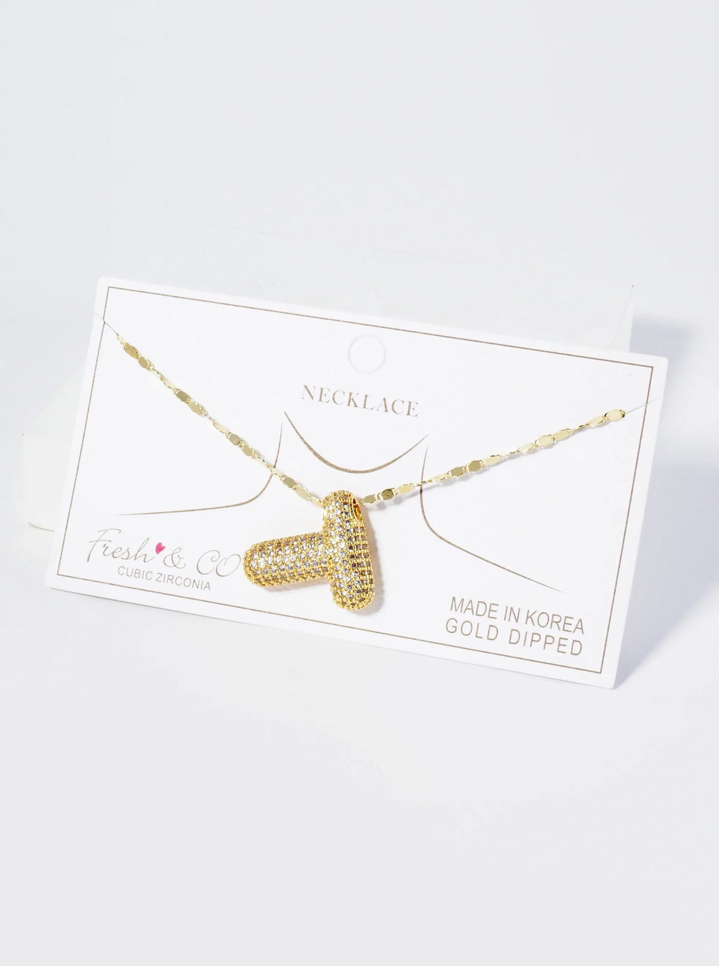 18K Gold Dipped Pave Set CZ Bubble Initial Pendant Necklace