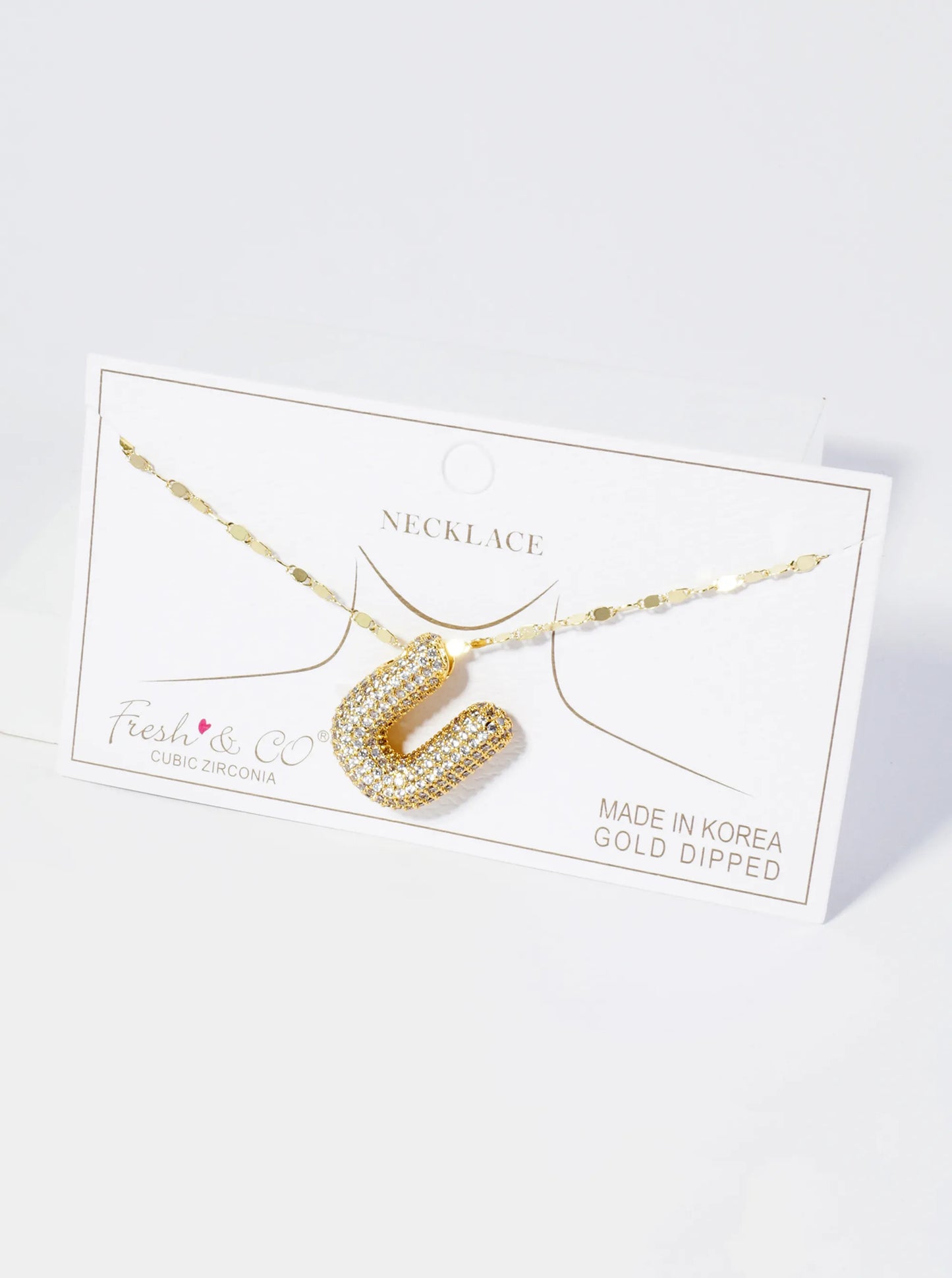 18K Gold Dipped Pave Set CZ Bubble Initial Pendant Necklace