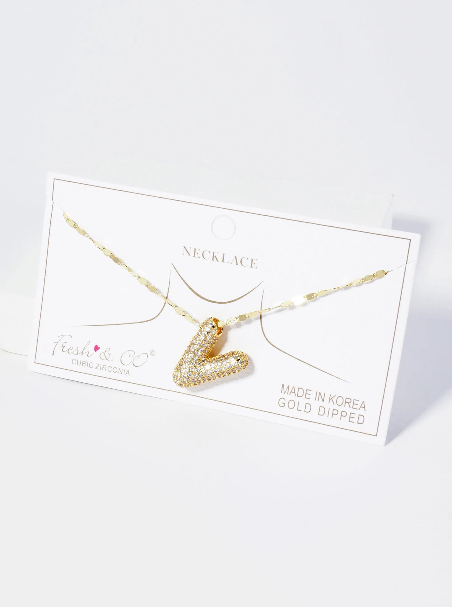 18K Gold Dipped Pave Set CZ Bubble Initial Pendant Necklace