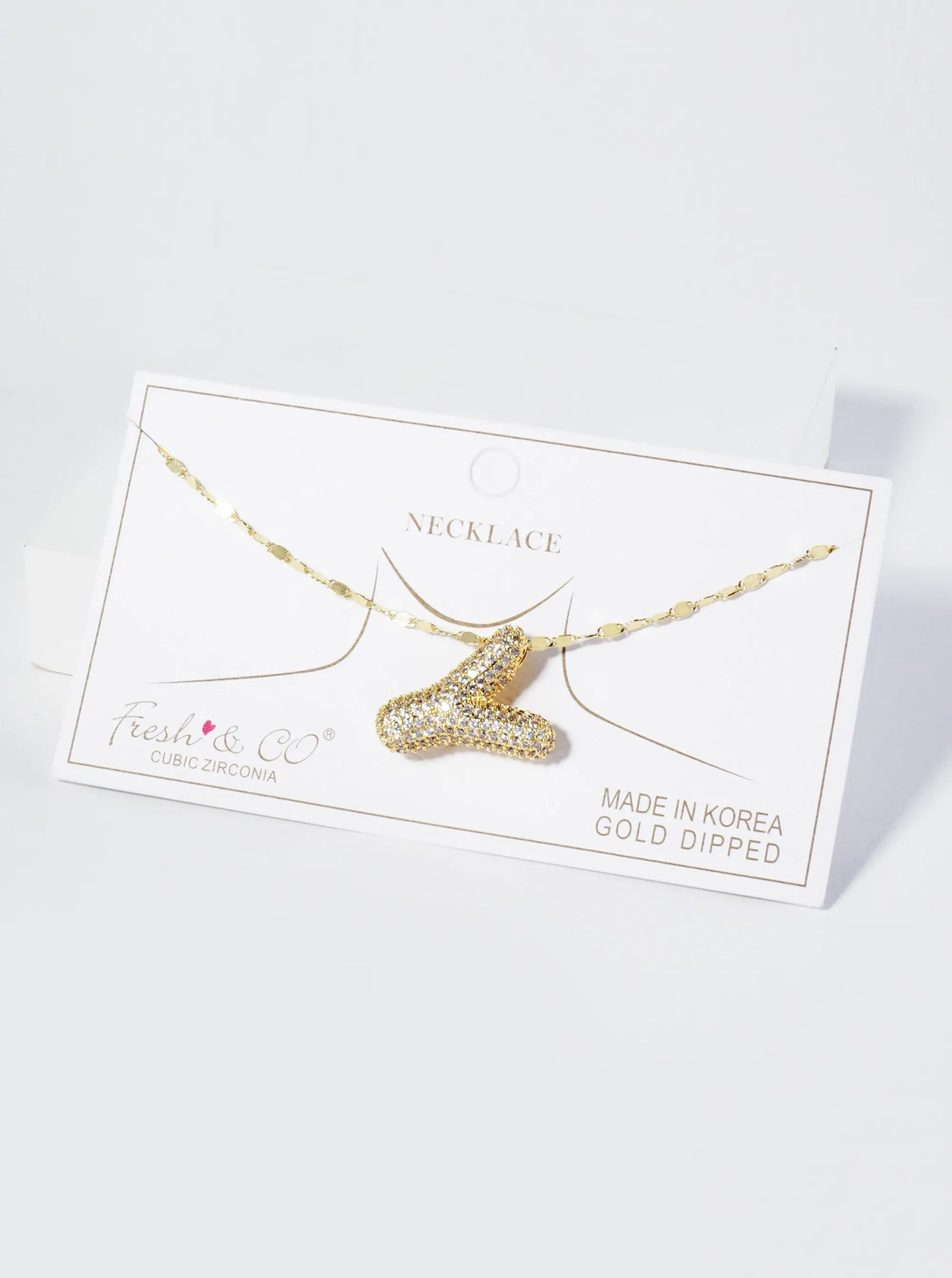 18K Gold Dipped Pave Set CZ Bubble Initial Pendant Necklace