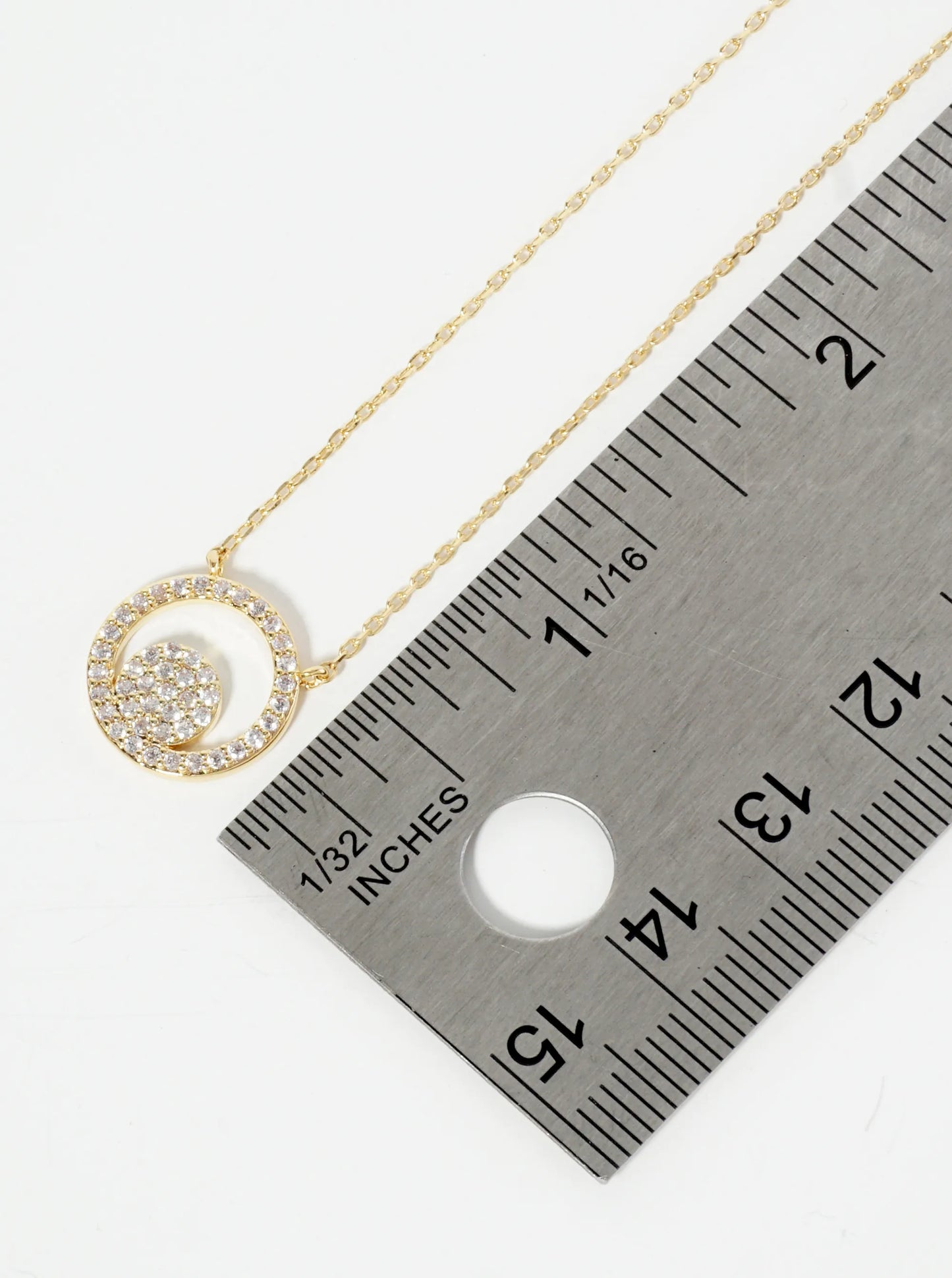 18K Gold Dipped Pave Set CZ Circle Inside Another Circle Pendant Necklace