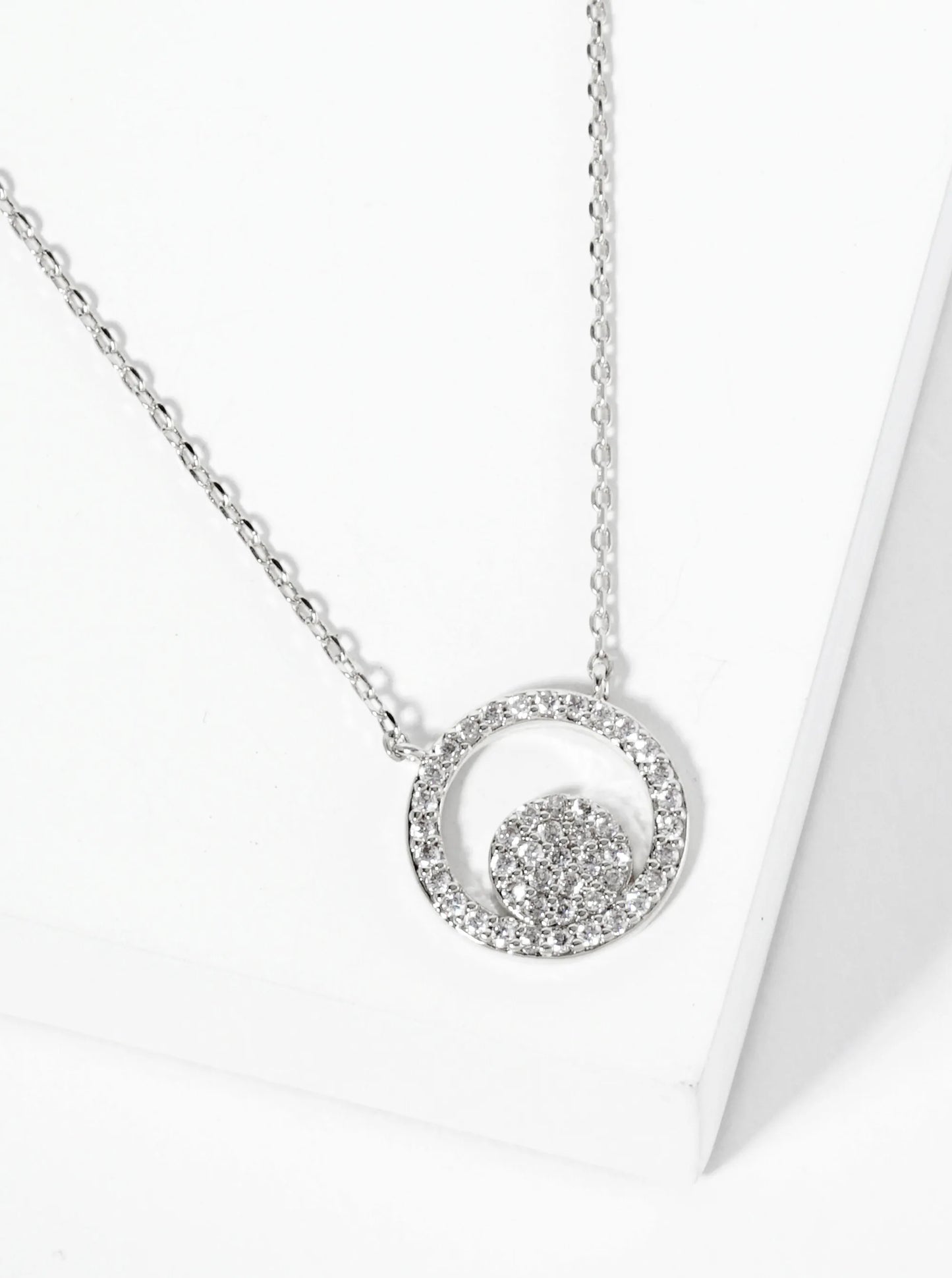 18K Gold Dipped Pave Set CZ Circle Inside Another Circle Pendant Necklace