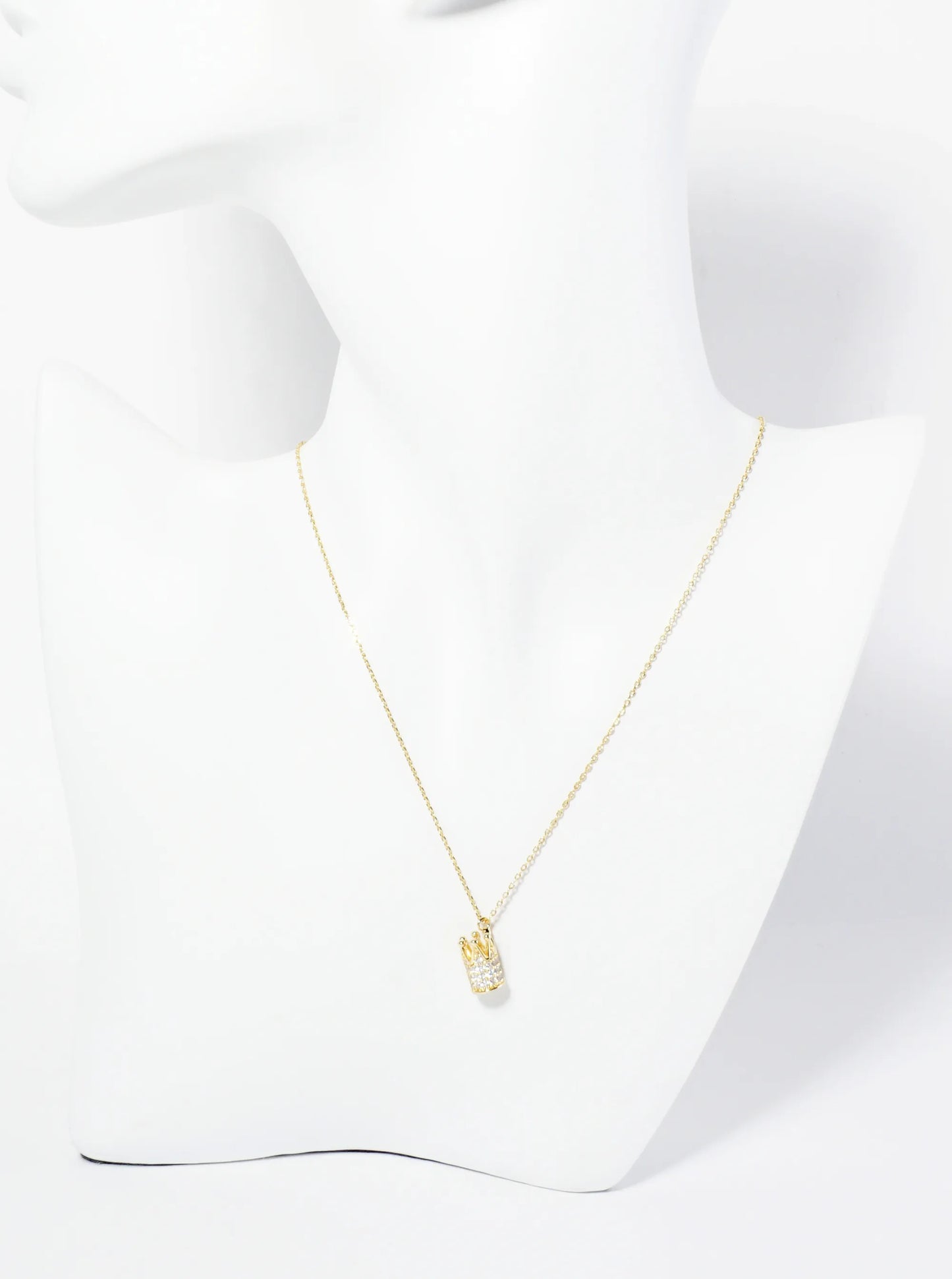 18K Gold Dipped Pave Set CZ Cylindrical Crown Pendant Necklace