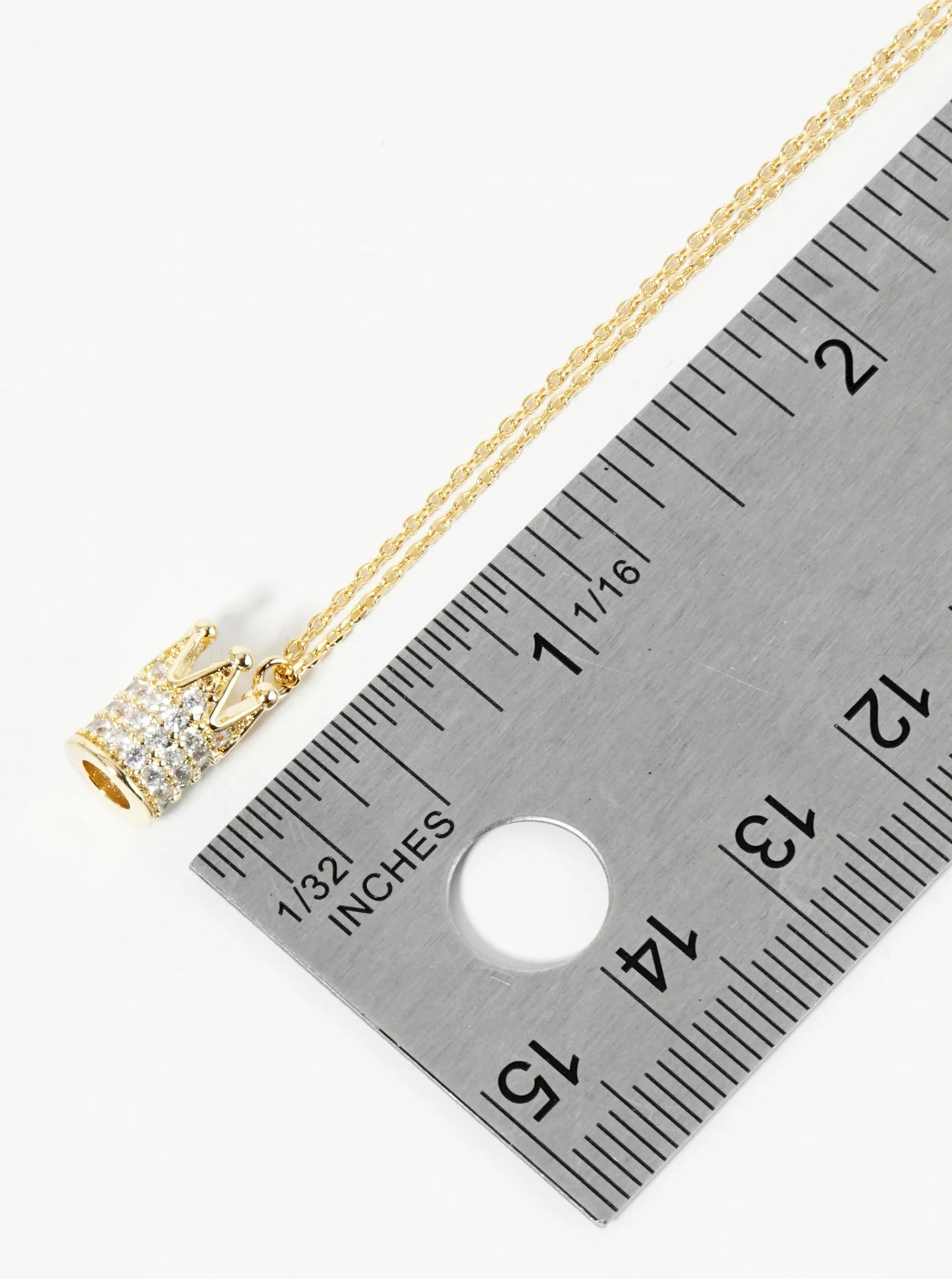 18K Gold Dipped Pave Set CZ Cylindrical Crown Pendant Necklace