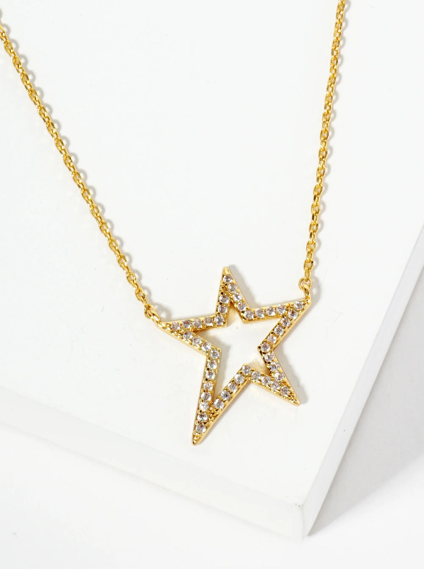18K Gold Dipped Pave Set CZ Dynamic Star Pendant Necklace