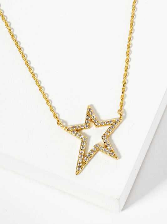 18K Gold Dipped Pave Set CZ Dynamic Star Pendant Necklace