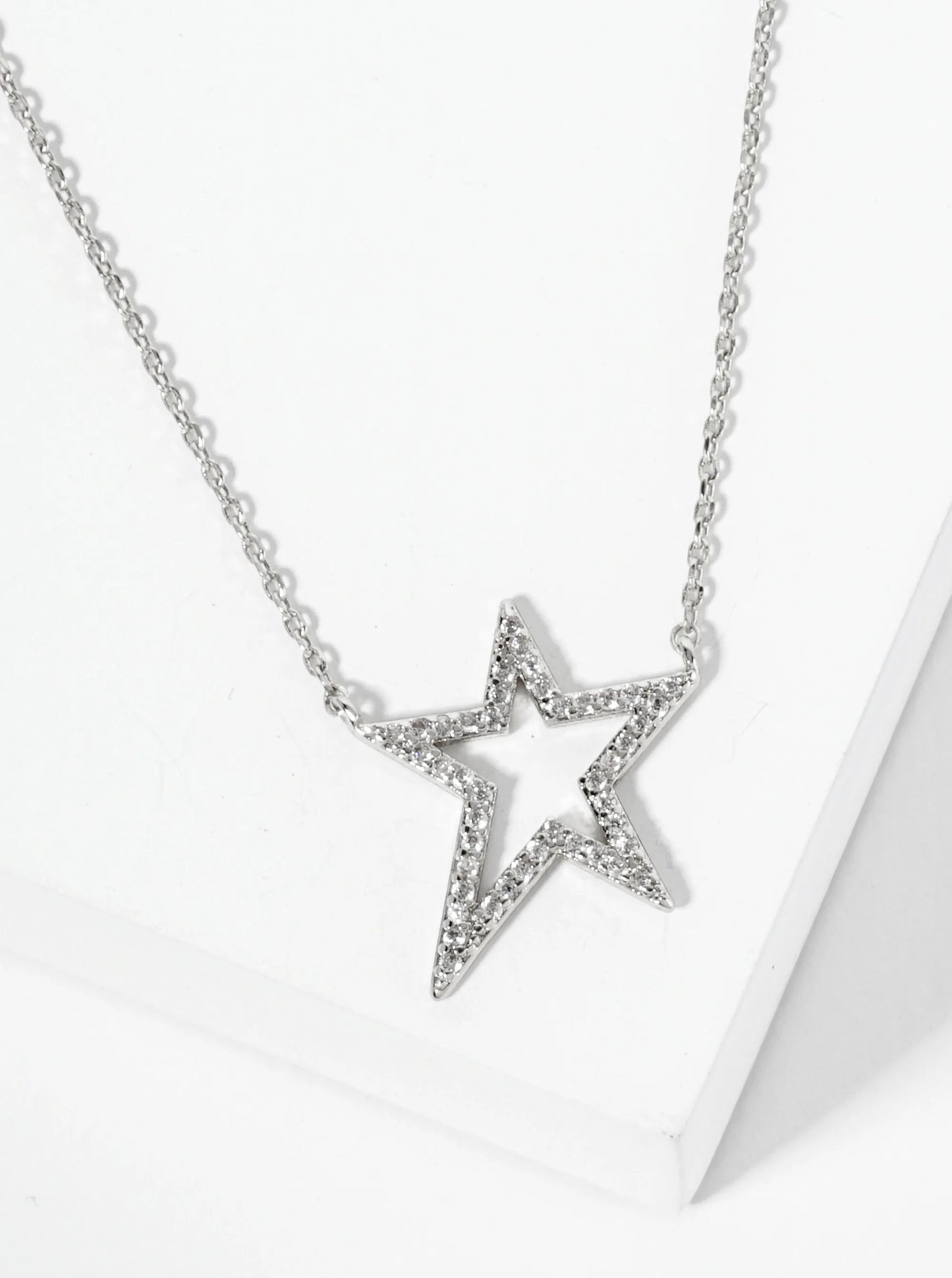 18K Gold Dipped Pave Set CZ Dynamic Star Pendant Necklace