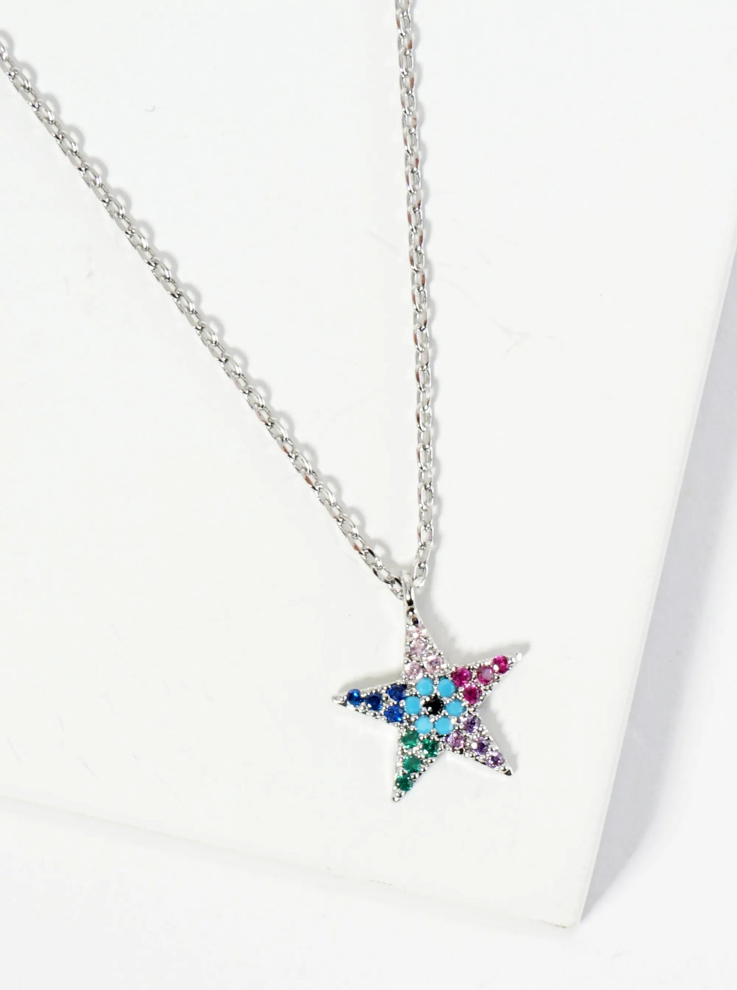 18K Gold Dipped Pave Set CZ Evil Eye Star Pendant Necklace