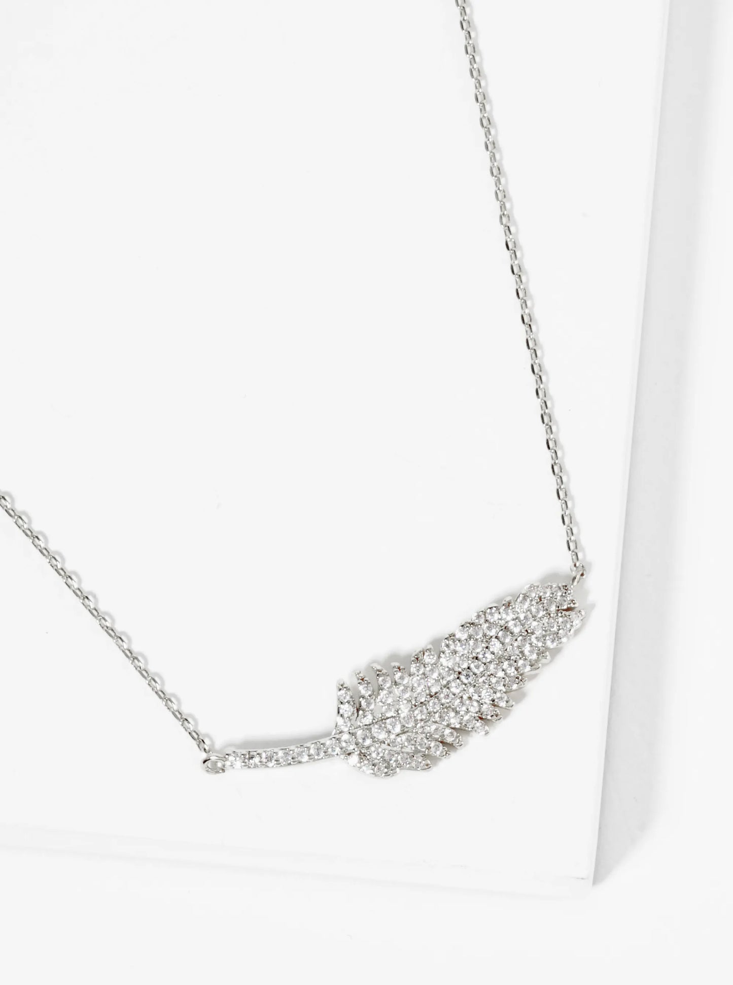 18K Gold Dipped Pave Set CZ Feather Pendant Necklace