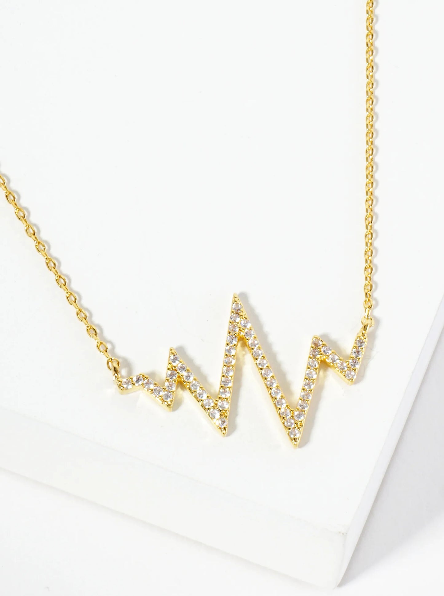 18K Gold Dipped Pave Set CZ Heartbeat Pendant Necklace