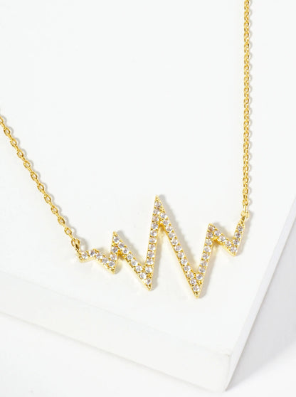 18K Gold Dipped Pave Set CZ Heartbeat Pendant Necklace
