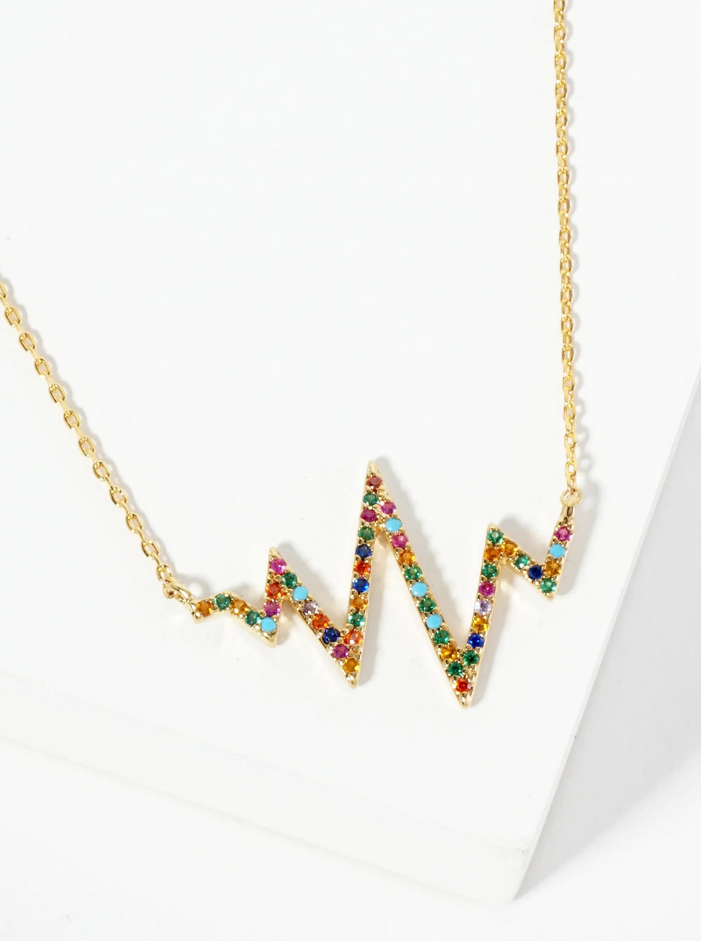 18K Gold Dipped Pave Set CZ Heartbeat Pendant Necklace