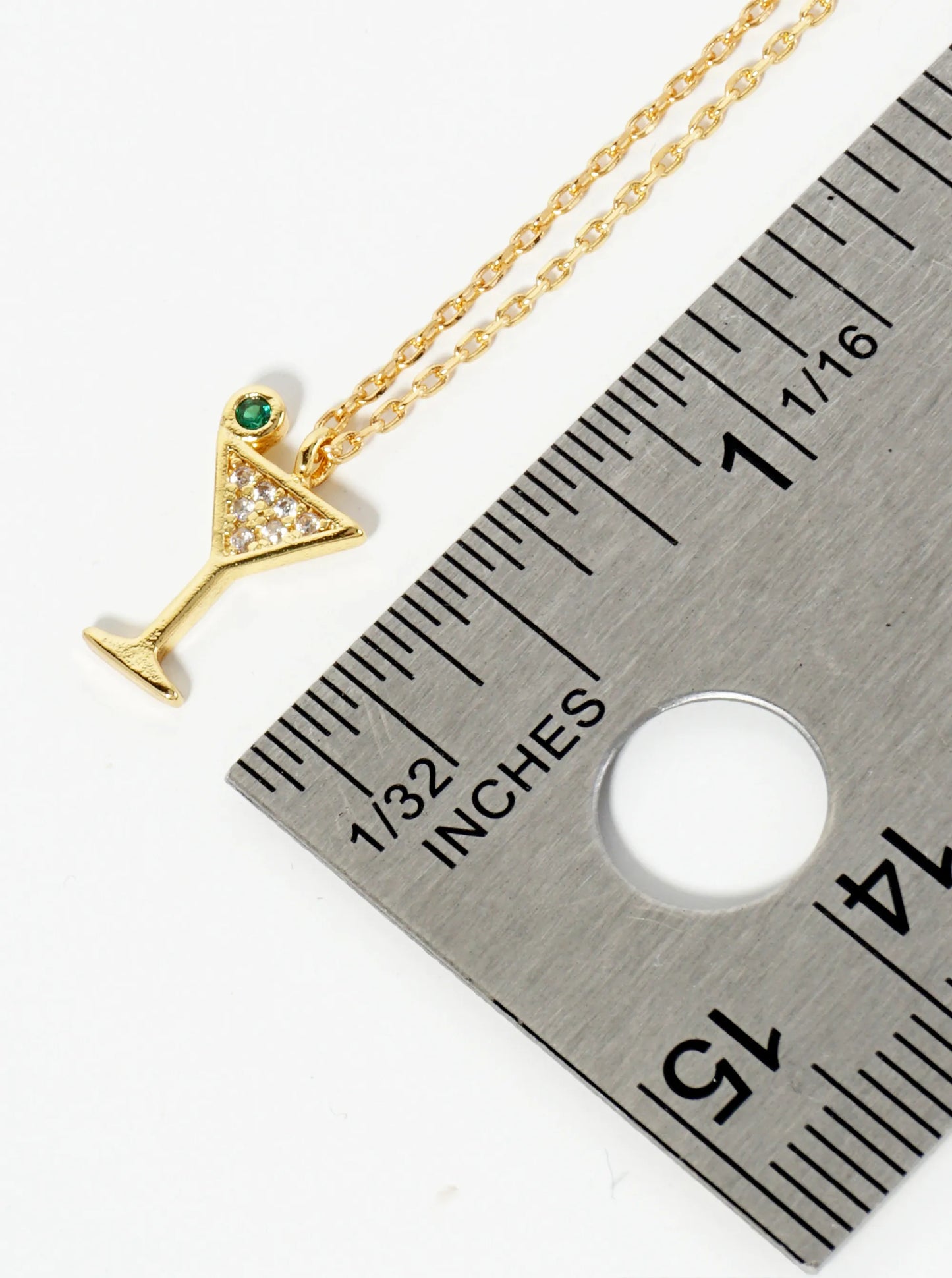 18K Gold Dipped Pave Set CZ Martini Pendant Necklace