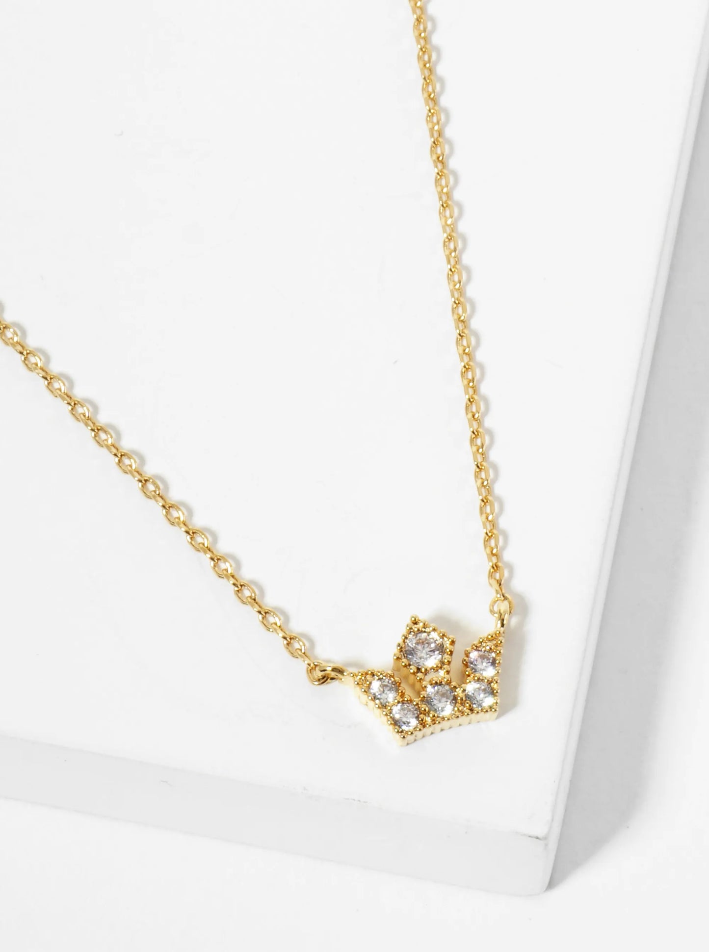 18K Gold Dipped Pave Set CZ Mini Crown Pendant Necklace