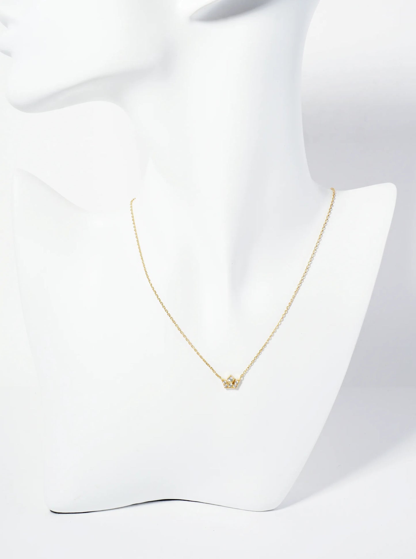 18K Gold Dipped Pave Set CZ Mini Crown Pendant Necklace