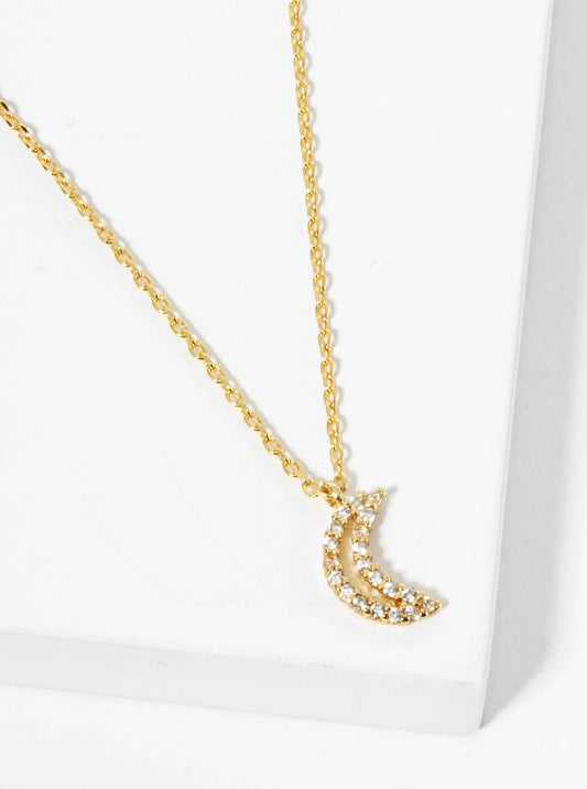 18K Gold Dipped Pave Set CZ Moon Pendant Necklace