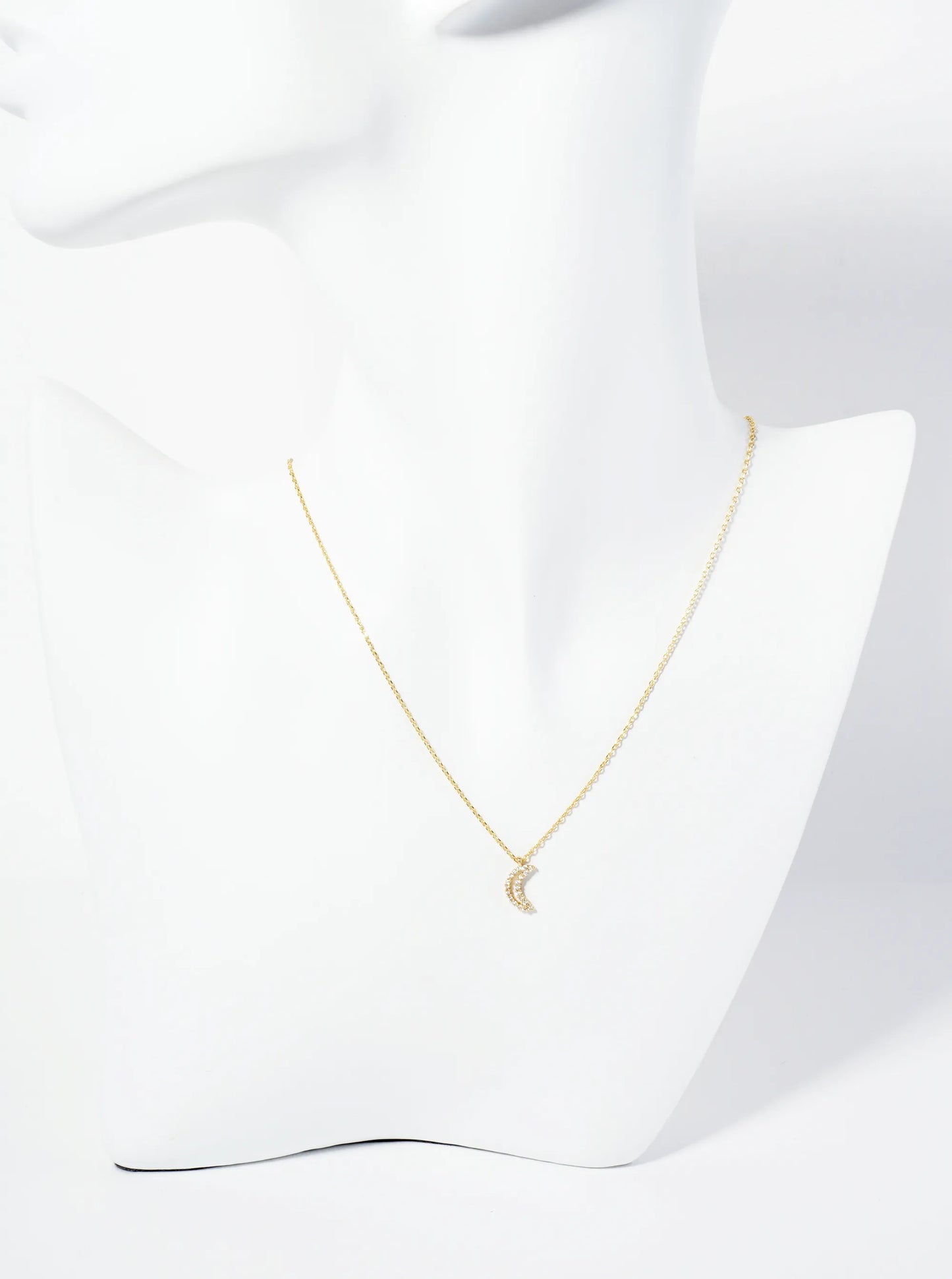 18K Gold Dipped Pave Set CZ Moon Pendant Necklace