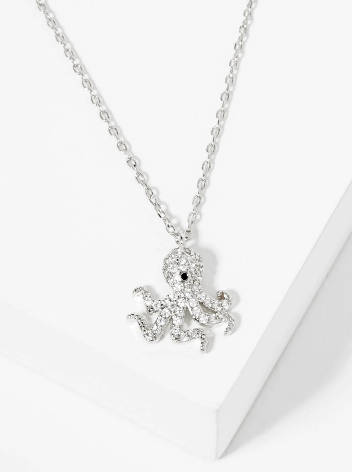 18K Gold Dipped Pave Set CZ Octopus Pendant Necklace