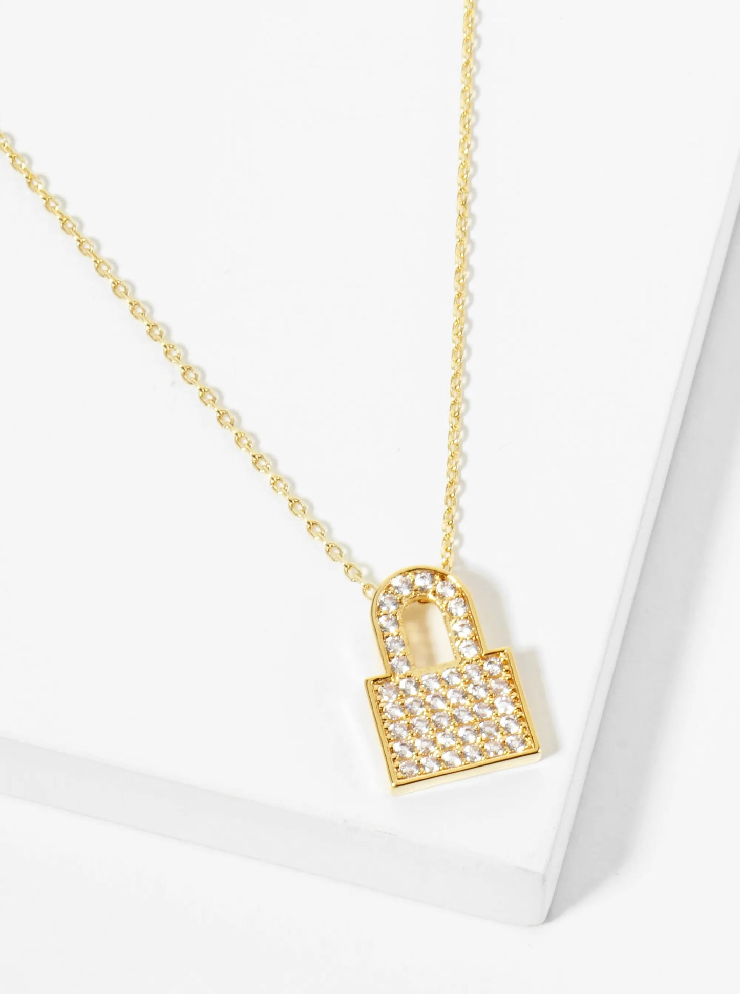 18K Gold Dipped Pave Set CZ Padlock Pendant Necklace
