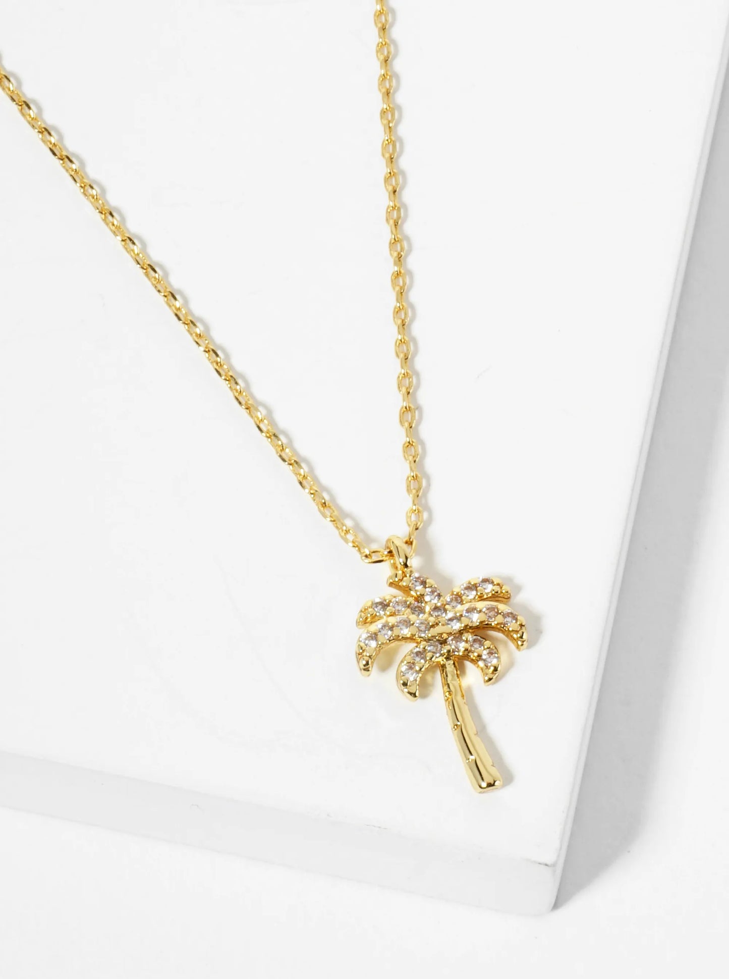 18K Gold Dipped Pave Set CZ Palm Tree Pendant Necklace
