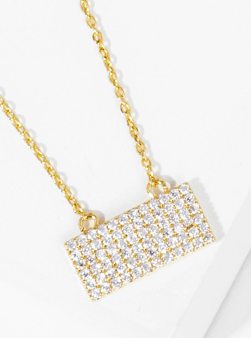 18K Gold Dipped Pave Set CZ Rectangle Pendant Necklace