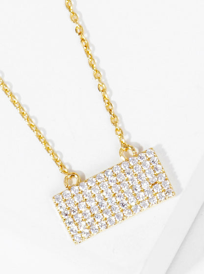 18K Gold Dipped Pave Set CZ Rectangle Pendant Necklace