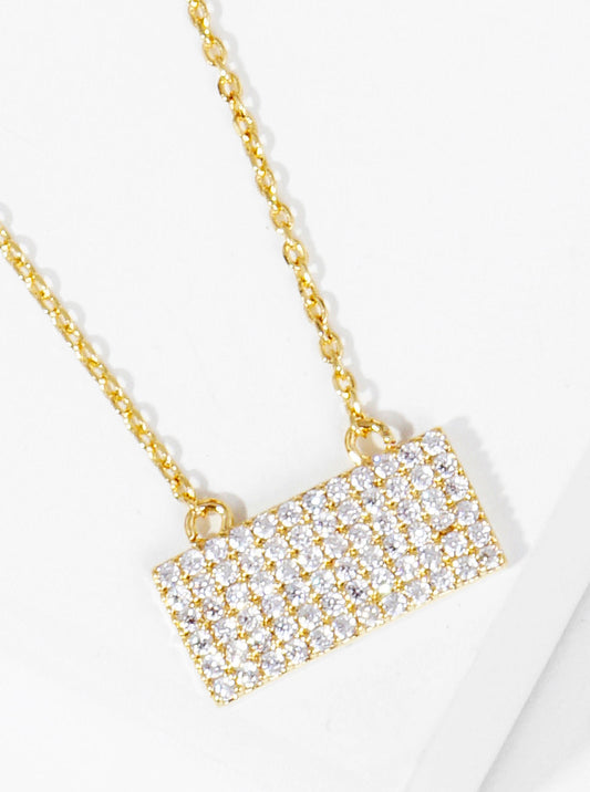 18K Gold Dipped Pave Set CZ Rectangle Pendant Necklace