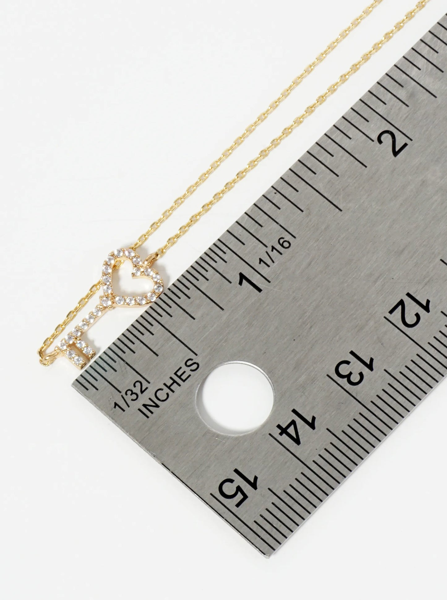 18K Gold Dipped Pave Set CZ Sideways Heart Key Pendant Necklace