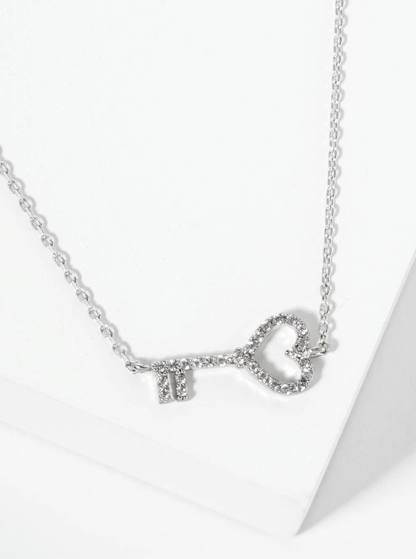 18K Gold Dipped Pave Set CZ Sideways Heart Key Pendant Necklace