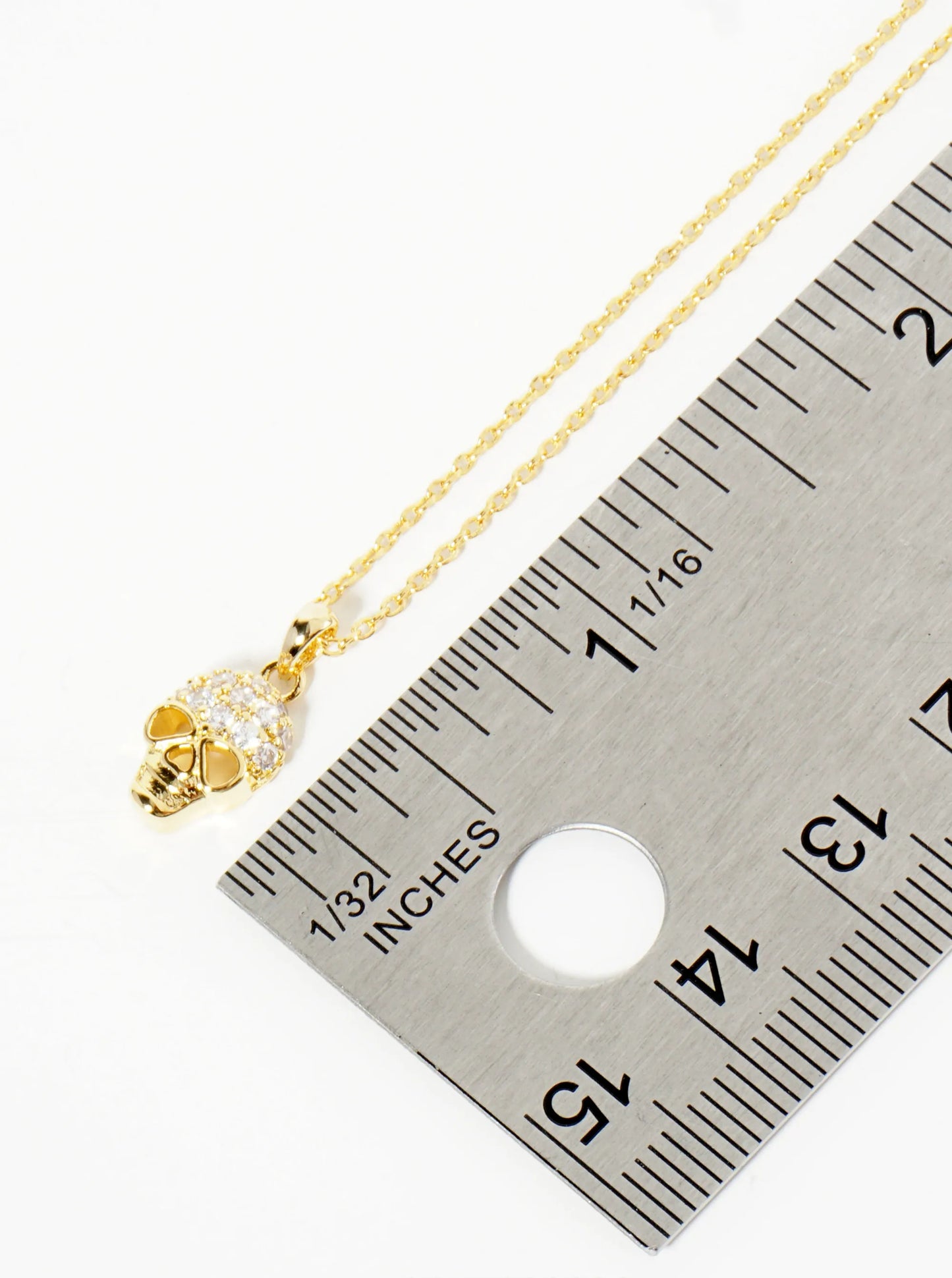18K Gold Dipped Pave Set CZ Skull Pendant Necklace