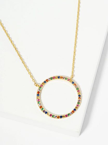 18K Gold Dipped Pave Set CZ Slim Circle Pendant Necklace