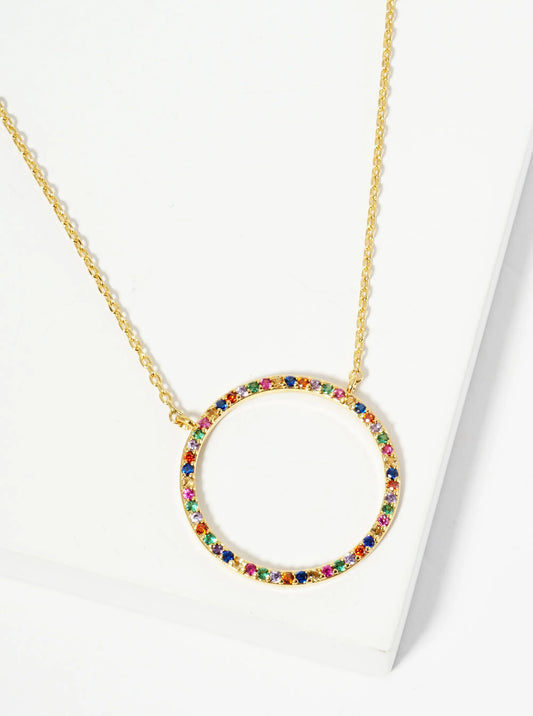 18K Gold Dipped Pave Set CZ Slim Circle Pendant Necklace
