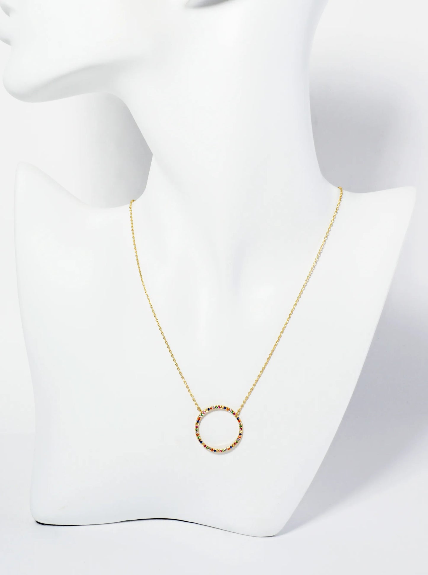 18K Gold Dipped Pave Set CZ Slim Circle Pendant Necklace