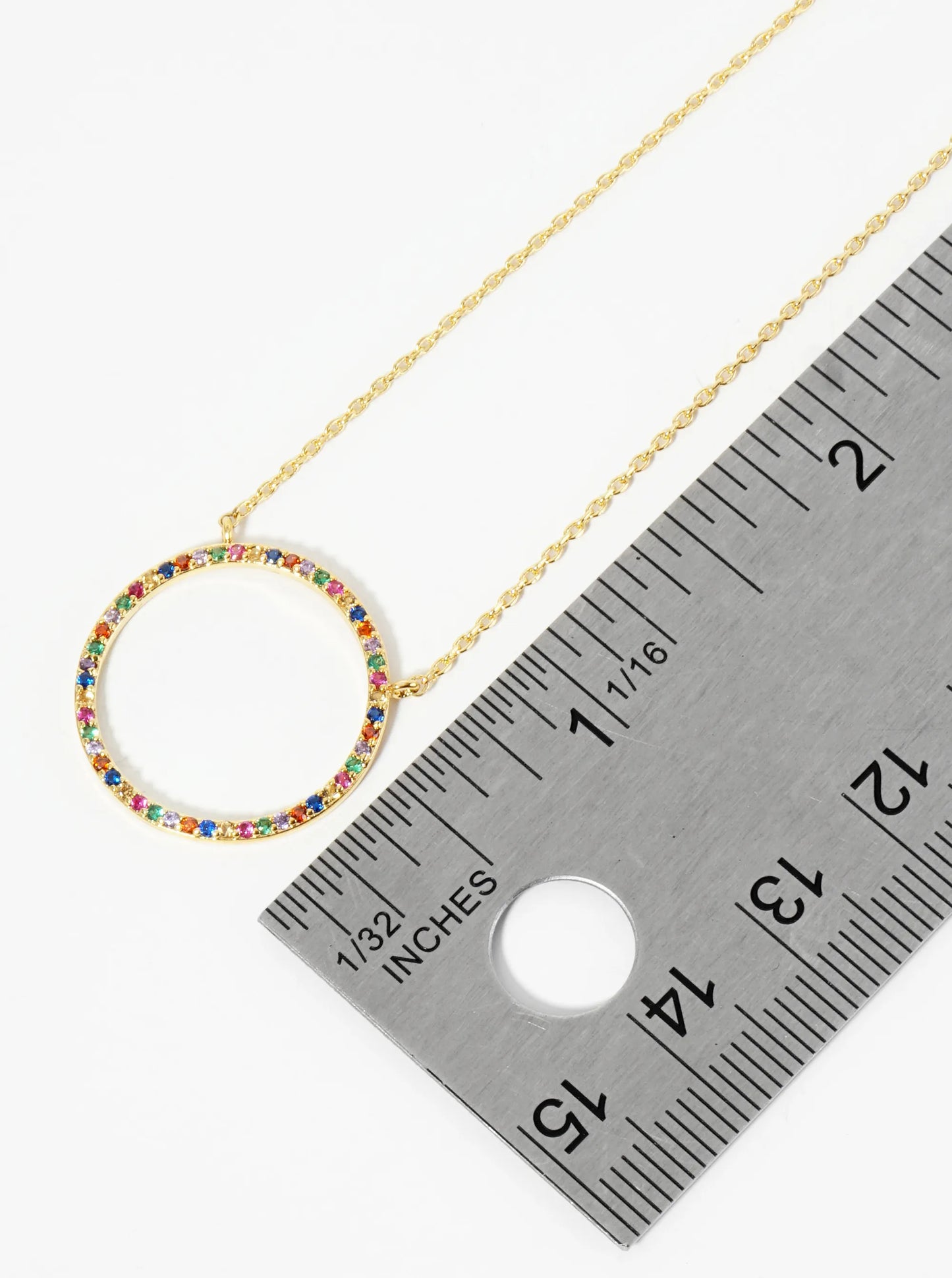 18K Gold Dipped Pave Set CZ Slim Circle Pendant Necklace