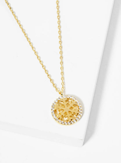 18K Gold Dipped Pave Set CZ Snowflake Pendant Necklace