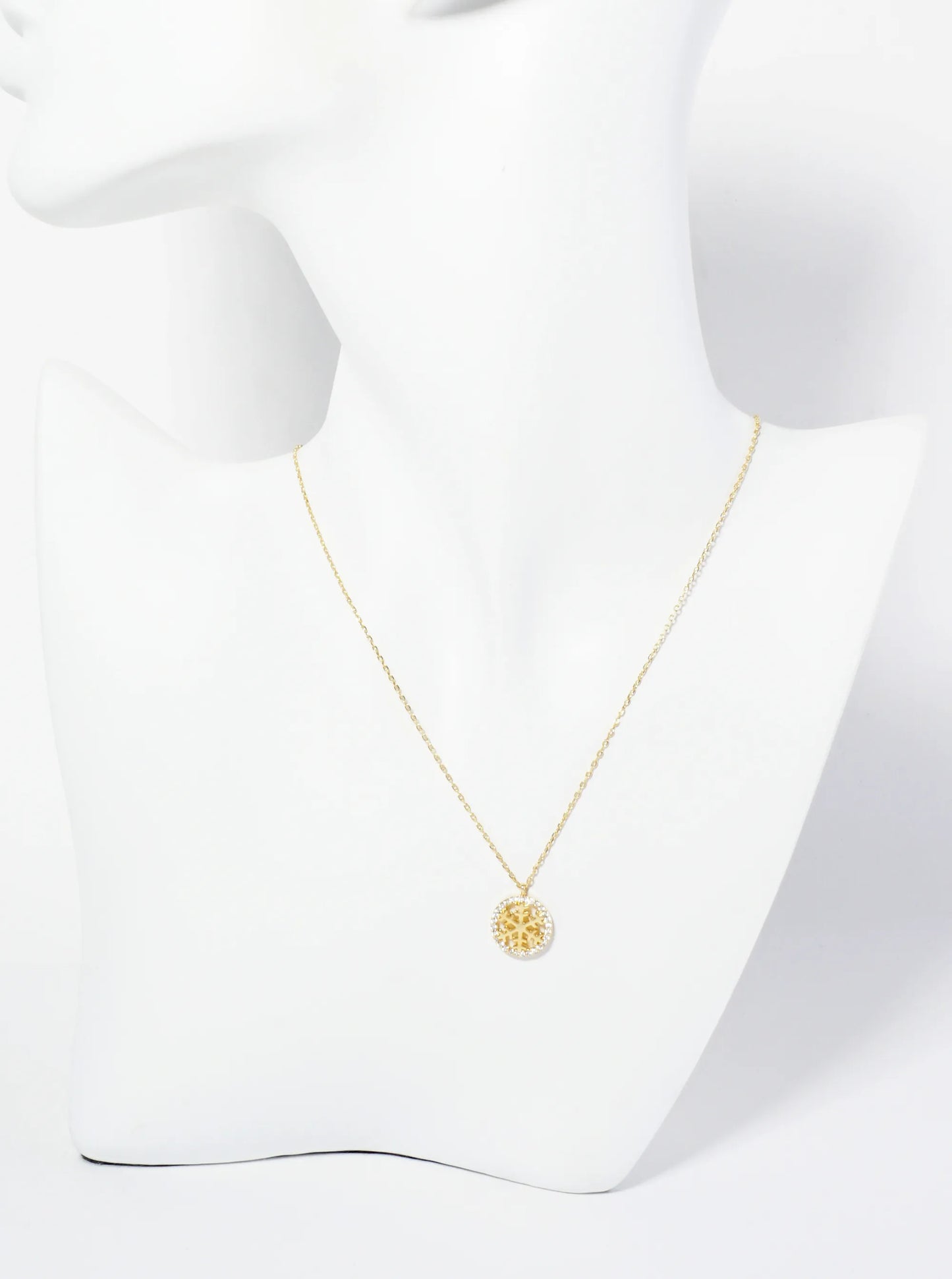 18K Gold Dipped Pave Set CZ Snowflake Pendant Necklace