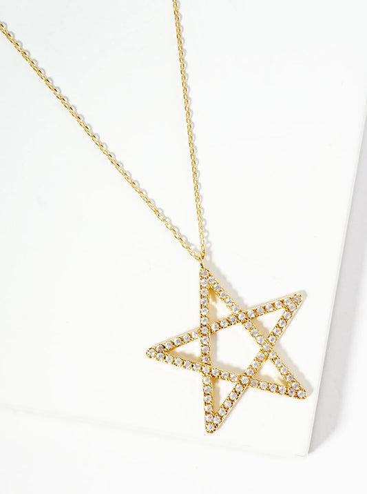 18K Gold Dipped Pave Set CZ Star Pendant Necklace