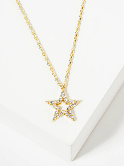 18K Gold Dipped Pave Set CZ Star Pendant Necklace