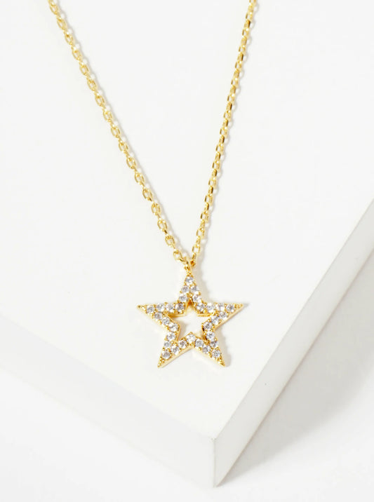 18K Gold Dipped Pave Set CZ Star Pendant Necklace